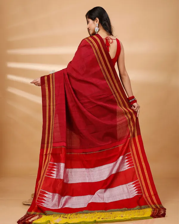 Burgundy_Red_Vintage_Elegance_Silk_Pure_Cotton_Saree