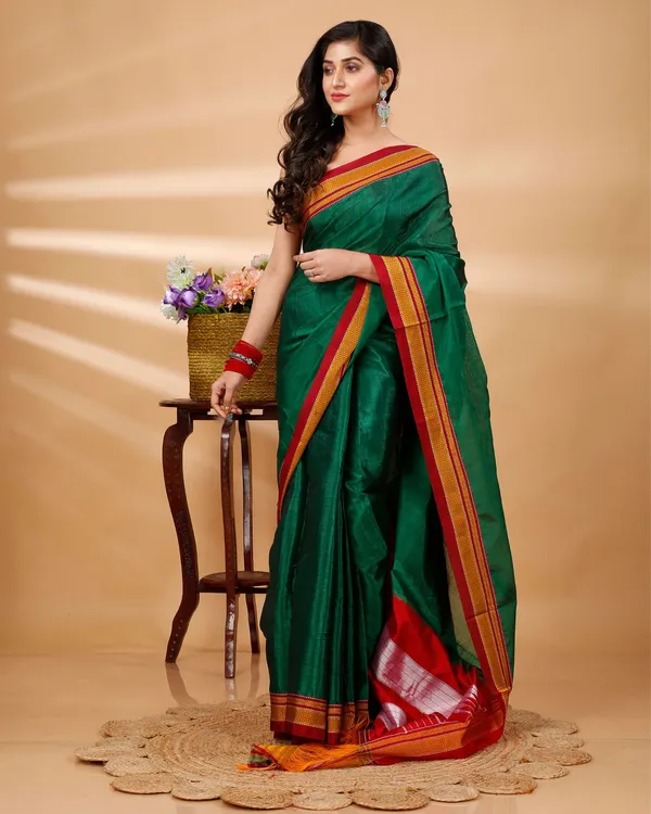Dark_Green_Vintage_Elegance_Silk_Pure_Cotton_Saree