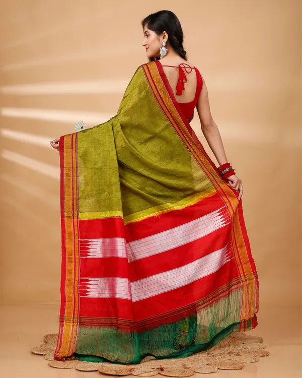 Green_&_Orange_Vintage_Elegance_Silk_Pure_Cotton_Saree