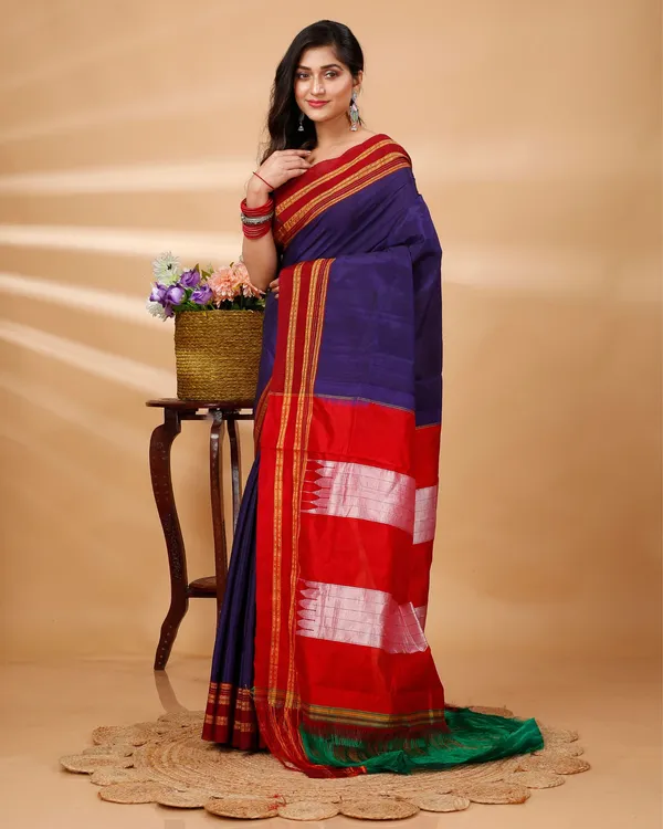 Vintage_Elegance_Indigo_Silk_Pure_Cotton_Saree