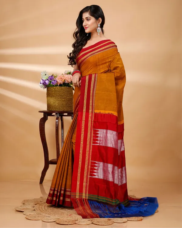 Metallic_Orange_Vintage_Elegance_Silk_Pure_Cotton_Saree