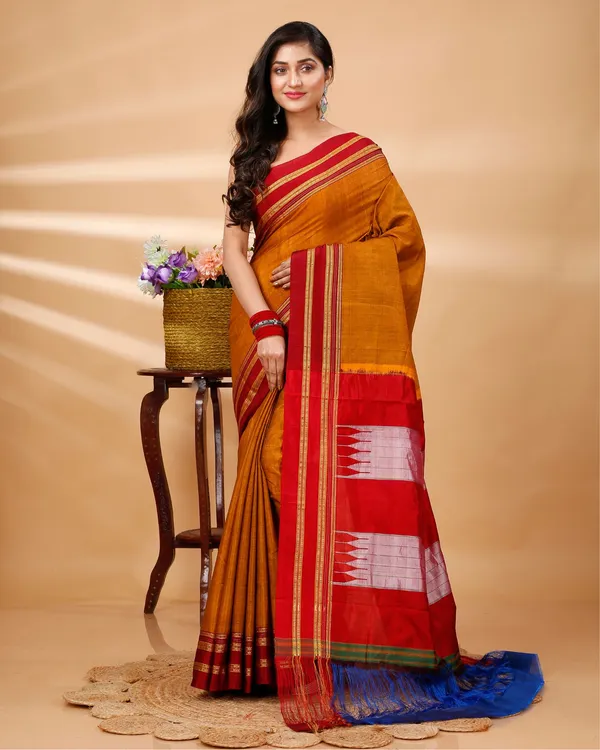Metallic_Orange_Vintage_Elegance_Silk_Pure_Cotton_Saree