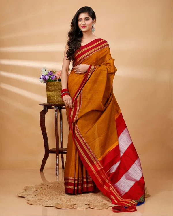 Metallic_Orange_Vintage_Elegance_Silk_Pure_Cotton_Saree