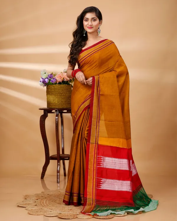 Mustard_Orange_Vintage_Elegance_Silk_Pure_Cotton_Saree