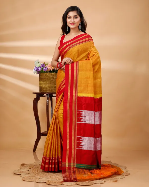 Vintage_Elegance_Mustard_Silk_Pure_Cotton_Saree