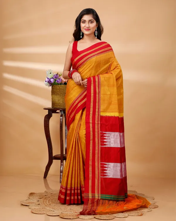 Vintage_Elegance_Mustard_Silk_Pure_Cotton_Saree