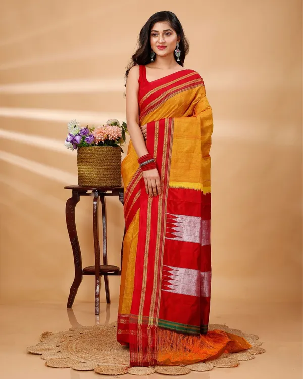 Vintage_Elegance_Mustard_Silk_Pure_Cotton_Saree