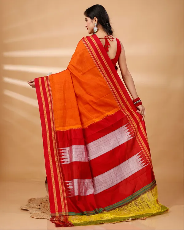 Orange_&_Red_Vintage_Elegance_Silk_Pure_Cotton_Saree