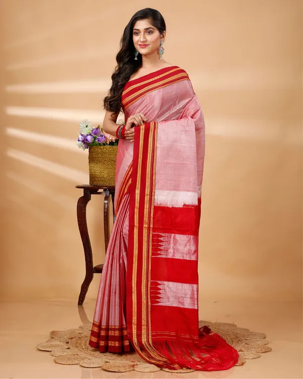 Pink_Vintage_Elegance_Rose_Silk_Pure_Cotton_Saree