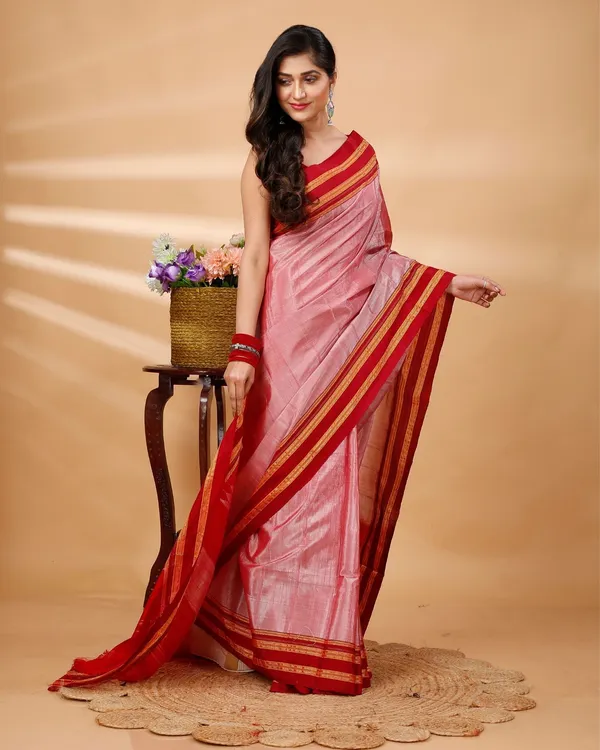 Pink_Vintage_Elegance_Rose_Silk_Pure_Cotton_Saree