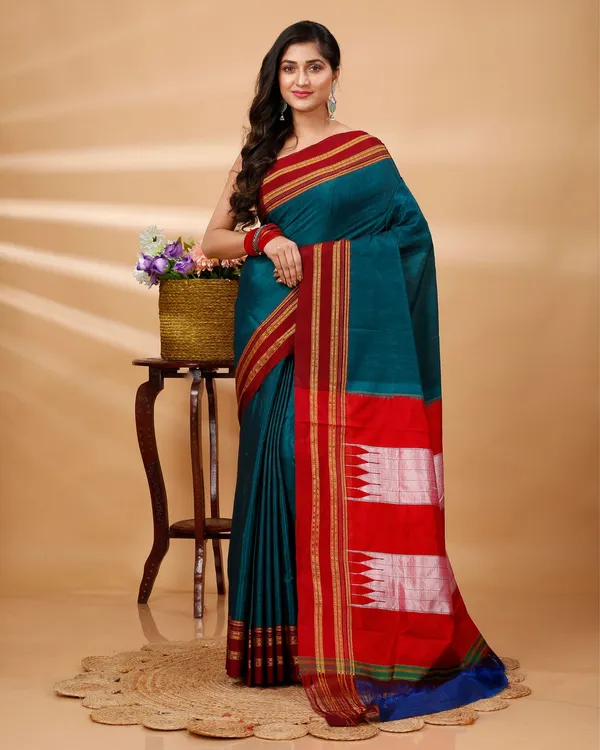 Turquoise_Vintage_Elegance_Silk_Pure_Cotton_Saree
