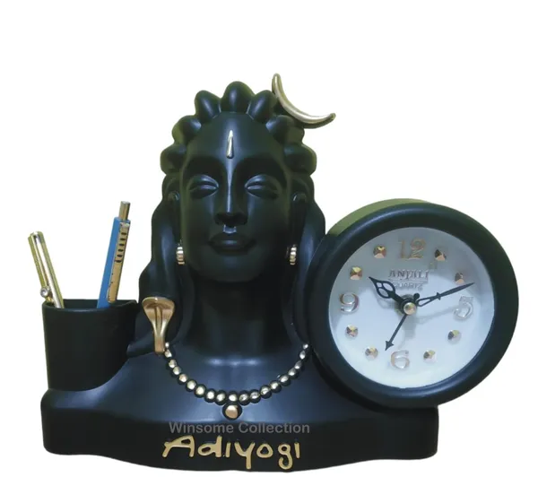 Multicolor_Aadi_Yogi_Idol_Murti_Statue_With_Table_Clock_Pen_Stand_Holder_Decorative_Showpiece_Plastic