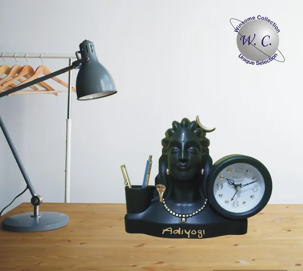 Multicolor_Aadi_Yogi_Idol_Murti_Statue_With_Table_Clock_Pen_Stand_Holder_Decorative_Showpiece_Plastic