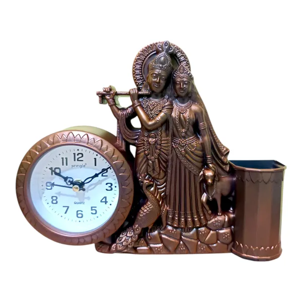 Radha_Krishna_Idol_Murti_Statue_Table_Clock_With_Pen_Holder/Stand
