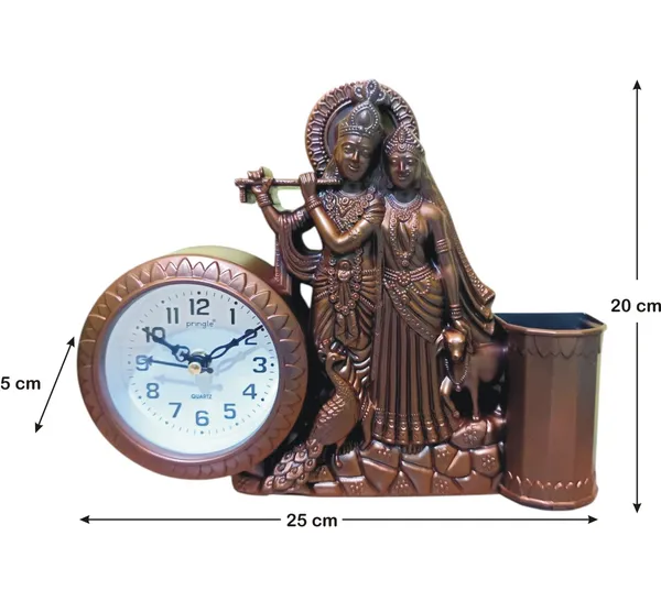Radha_Krishna_Idol_Murti_Statue_Table_Clock_With_Pen_Holder/Stand