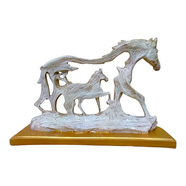Decorative_Horse_Family_Figurine,_White_and_Gold,_Wooden_Base,_Table_Decor_&_Gift_Item,_Office_Decoration_|_Horse_Statue