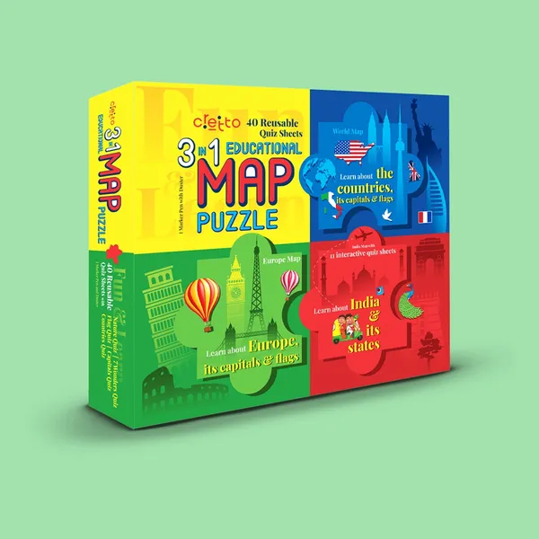 3_in_1_Educational_World_Map_Puzzle_with_40_Reusable_Quiz_Sheets_(Includes_World_Map,_India_Map_and_Europe_Map)