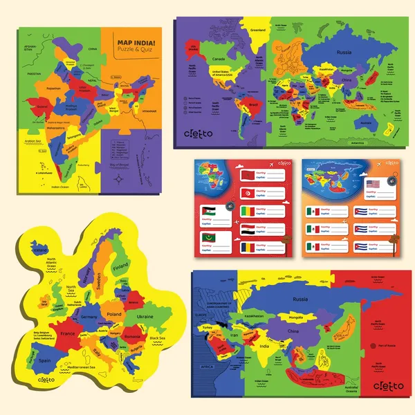 World_Map,_Europe_Map,_Asia_Map_&_India_Map_Puzzle_with_reusable_Quiz_Sheets