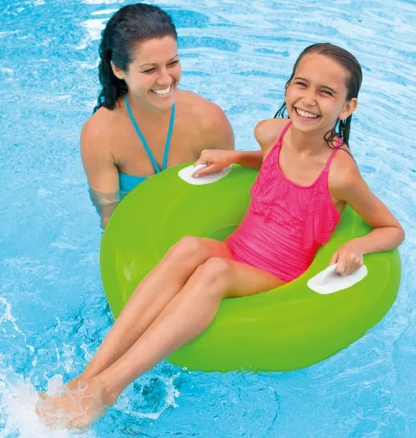 30"_Inflatable_Tube_Swim_Ring_With_Handles_-_Blow_Up_Floating_Raft_Tube_For_Swimming_Pool_Beach_For_8+_Years