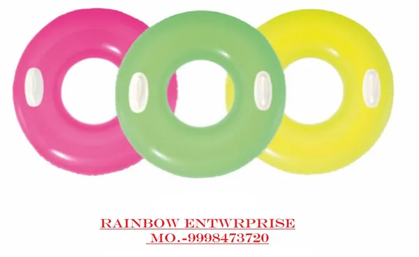 30"_Inflatable_Tube_Swim_Ring_With_Handles_-_Blow_Up_Floating_Raft_Tube_For_Swimming_Pool_Beach_For_8+_Years
