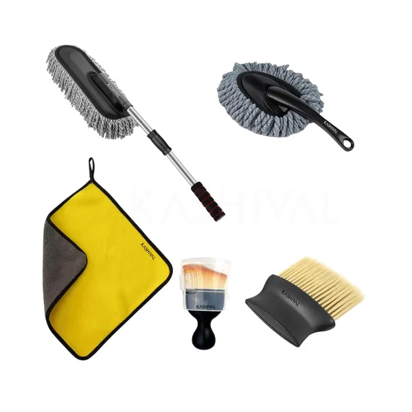 5_Pcs_Microfiber_Car_Cleaning_Kit_Interior_&_Exterior_Cleaning_Extendable_Long_Handle_Duster_Brush_And_Cleaning_Cloth_For_Car_And_Motorcycle_Accessories_(5_In_1_Car_Cleaning_Kit)