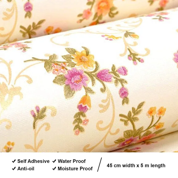 Multicolour_Wall_Sticker_Wallpaper_Diy_Self_Adhesive_Decal_Floral_Bouquet_Floral_Fusion:_Nature_Design_Wallpaper_For_Home_Decor_(Soft_Amber_Q1_(45_*_300_Cm))