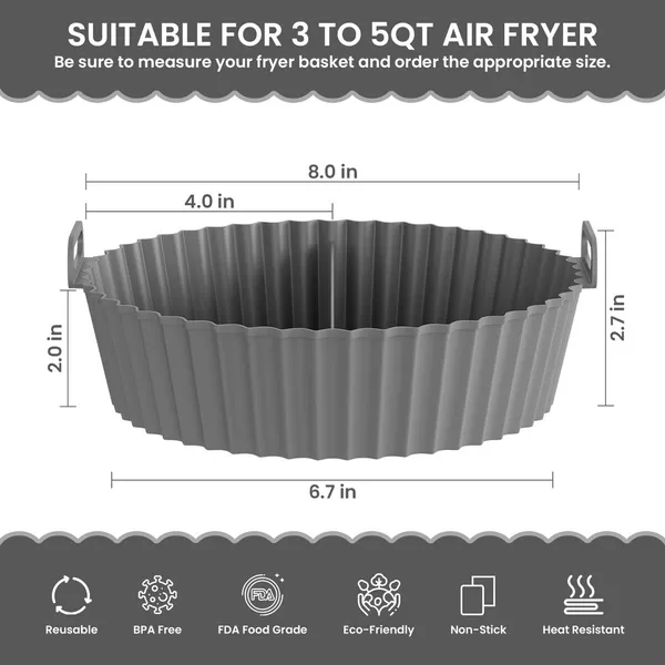 PACK_OF_3_-_Grey_Air_Fryer_Liners,_Round_Silicone_Basket_Baking_Tray_With_Middle_Partition,_Nonstick_Reusable_Heat_Resistant_Air_Fryer_Liner,_Pot_With_Handles