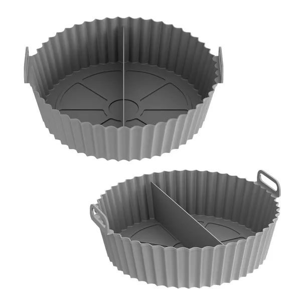 PACK_OF_3_-_Grey_Air_Fryer_Liners,_Round_Silicone_Basket_Baking_Tray_With_Middle_Partition,_Nonstick_Reusable_Heat_Resistant_Air_Fryer_Liner,_Pot_With_Handles