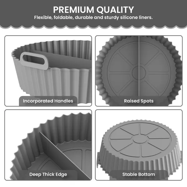PACK_OF_3_-_Grey_Air_Fryer_Liners,_Round_Silicone_Basket_Baking_Tray_With_Middle_Partition,_Nonstick_Reusable_Heat_Resistant_Air_Fryer_Liner,_Pot_With_Handles