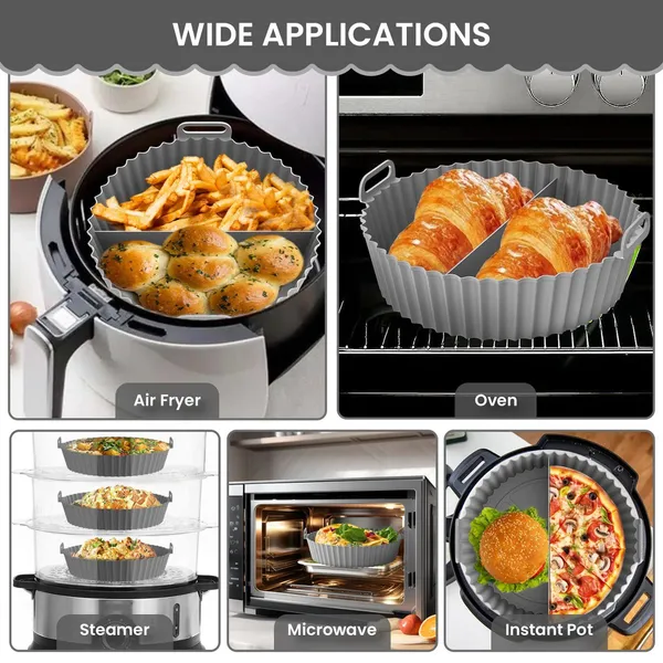 PACK_OF_3_-_Grey_Air_Fryer_Liners,_Round_Silicone_Basket_Baking_Tray_With_Middle_Partition,_Nonstick_Reusable_Heat_Resistant_Air_Fryer_Liner,_Pot_With_Handles