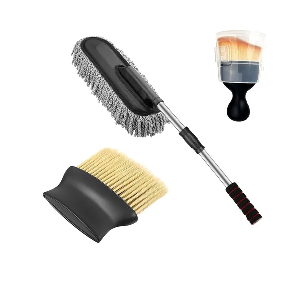 3_Pcs_Microfiber_Car_Cleaning_Kit_Interior_&_Exterior_Cleaning_Extendable_Long_Handle_Duster_Brush_For_Car_And_Motorcycle_Accessories_(Big_Duster_And_2_Brushes)