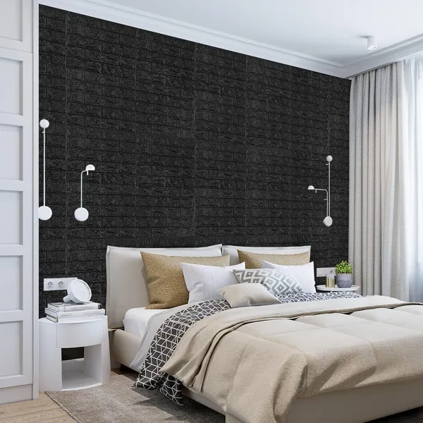 PACK_OF_2/5/10_-_Self-Adhesive_Waterproof_Pe_Foam_3D_Wall_Panels_Wallpaper_Sticker_For_Office,_Living_Room,_And_Home_Decoration_Wallpaper_For_Wall_(Black_Brick)