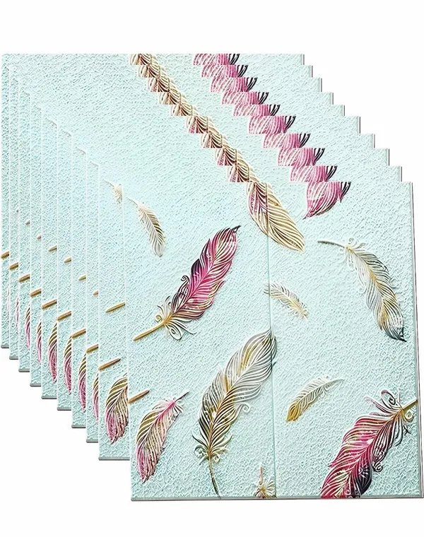 PACK_OF_2/5/10_-_Self-Adhesive_Waterproof_Pe_Foam_3D_Wall_Panels_Wallpaper_Sticker_For_Office,_Living_Room,_And_Home_Decoration_Wallpaper_For_Wall_(Blue_Feather)