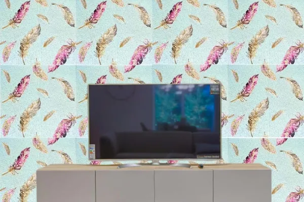 PACK_OF_2/5/10_-_Self-Adhesive_Waterproof_Pe_Foam_3D_Wall_Panels_Wallpaper_Sticker_For_Office,_Living_Room,_And_Home_Decoration_Wallpaper_For_Wall_(Blue_Feather)