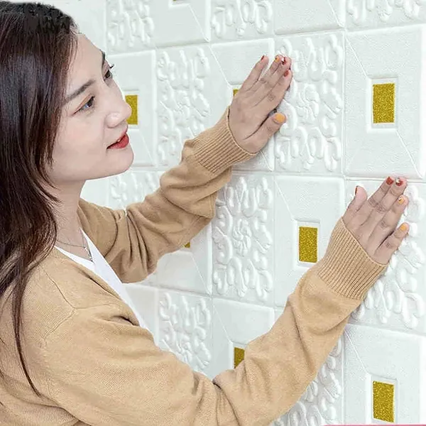 PACK_OF_2/5/10_-_Self-Adhesive_Waterproof_Pe_Foam_3D_Wall_Panels_Wallpaper_Sticker_For_Office,_Living_Room,_And_Home_Decoration_Wallpaper_For_Wall_(Gold_Square)