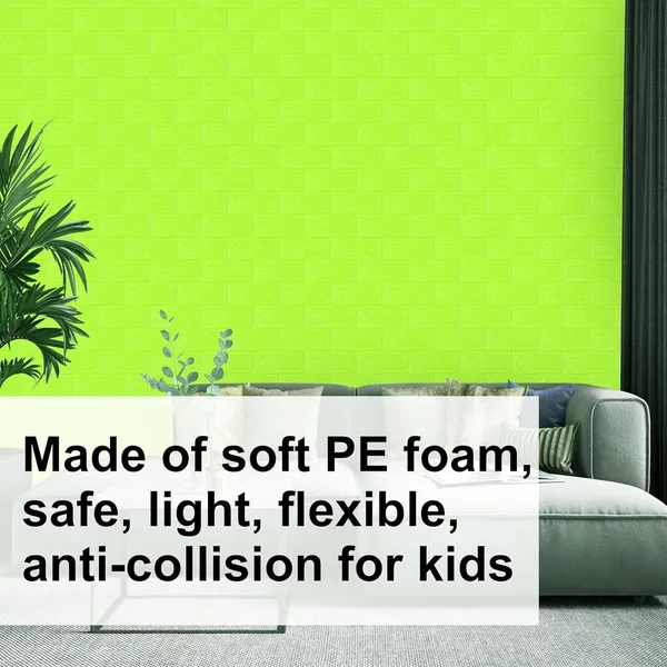 PACK_OF_2/5/10_-_Self-Adhesive_Waterproof_Pe_Foam_3D_Wall_Panels_Wallpaper_Sticker_For_Office,_Living_Room,_And_Home_Decoration_Wallpaper_For_Wall_(Green_Brick)