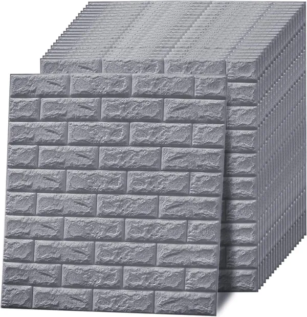 PACK_OF_2/5/10_-_Self-Adhesive_Waterproof_Foam_3D_Wall_Panels_Wallpaper_Sticker_For_Office,_Living_Room,_And_Home_Decoration_Wallpaper_For_Wall_(Grey_Brick)