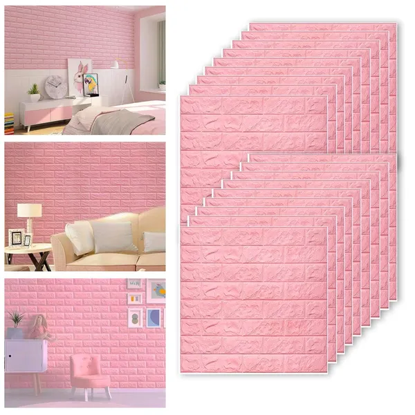 PACK_OF_2/5/10_-_Self-Adhesive_Waterproof_Pe_Foam_3D_Wall_Panels_Wallpaper_Sticker_For_Office,_Living_Room,_And_Home_Decoration_Wallpaper_For_Wall_(Pink_Brick)