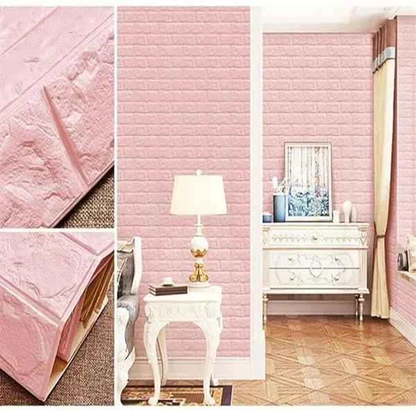 PACK_OF_2/5/10_-_Self-Adhesive_Waterproof_Pe_Foam_3D_Wall_Panels_Wallpaper_Sticker_For_Office,_Living_Room,_And_Home_Decoration_Wallpaper_For_Wall_(Pink_Brick)