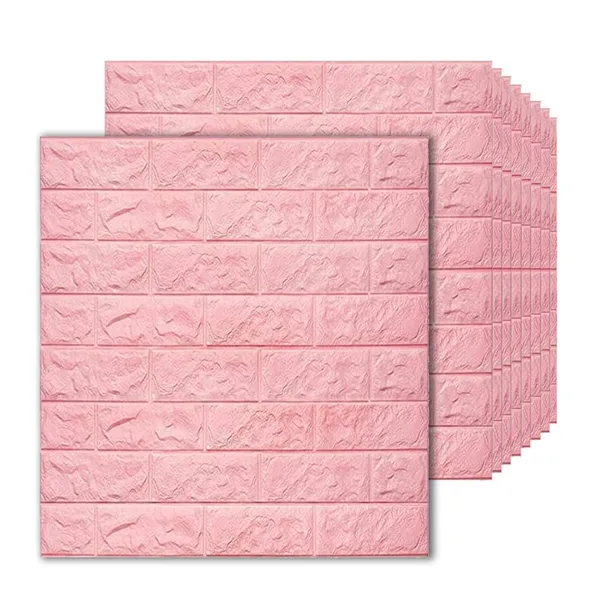 PACK_OF_2/5/10_-_Self-Adhesive_Waterproof_Pe_Foam_3D_Wall_Panels_Wallpaper_Sticker_For_Office,_Living_Room,_And_Home_Decoration_Wallpaper_For_Wall_(Pink_Brick)