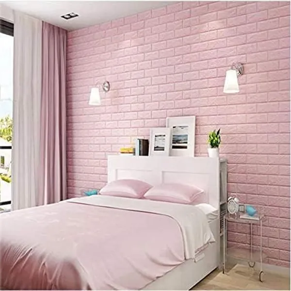 PACK_OF_2/5/10_-_Self-Adhesive_Waterproof_Pe_Foam_3D_Wall_Panels_Wallpaper_Sticker_For_Office,_Living_Room,_And_Home_Decoration_Wallpaper_For_Wall_(Pink_Brick)