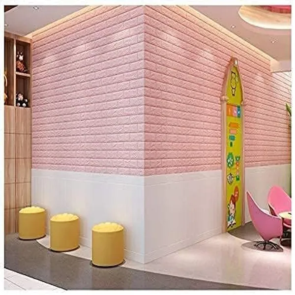PACK_OF_2/5/10_-_Self-Adhesive_Waterproof_Pe_Foam_3D_Wall_Panels_Wallpaper_Sticker_For_Office,_Living_Room,_And_Home_Decoration_Wallpaper_For_Wall_(Pink_Brick)