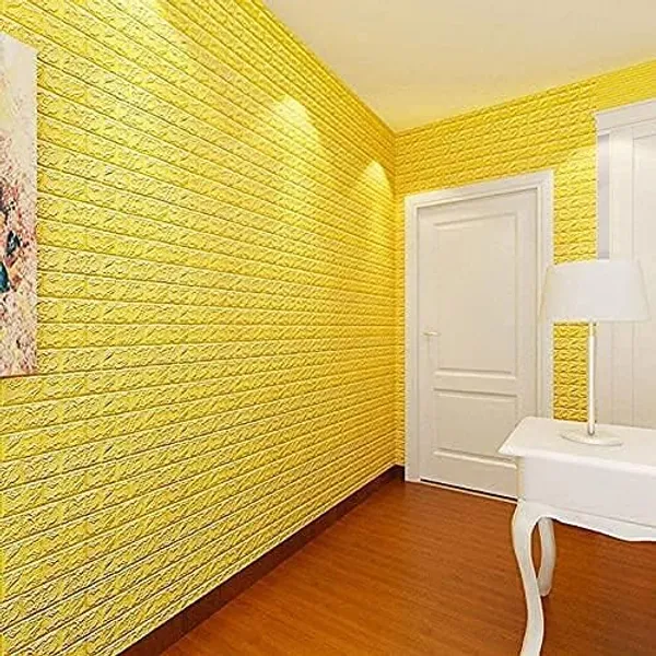 PACK_OF_2/5/10_-_Self-Adhesive_Waterproof_Pe_Foam_3D_Wall_Panels_Wallpaper_Sticker_For_Office,_Living_Room,_And_Home_Decoration_Wallpaper_For_Wall_(Yellow_Brick)