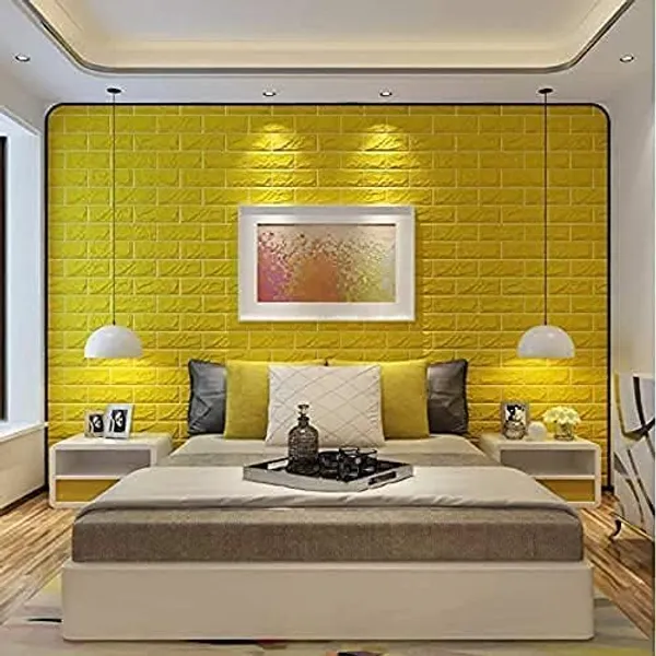 PACK_OF_2/5/10_-_Self-Adhesive_Waterproof_Pe_Foam_3D_Wall_Panels_Wallpaper_Sticker_For_Office,_Living_Room,_And_Home_Decoration_Wallpaper_For_Wall_(Yellow_Brick)