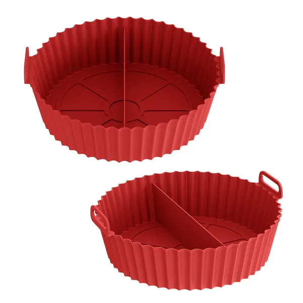 PACK_OF_3_-_Red_Round_Silicone_Basket_Baking_Tray_I_Pot_With_Ear_Handles_I_Nonstick_Reusable_Heat_Resistant_I_Cooking_Oven_Insert_Accessories