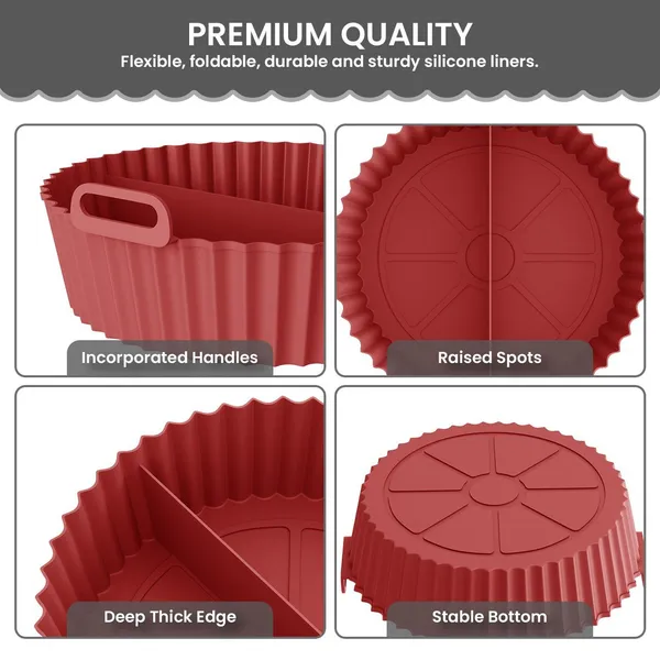 PACK_OF_3_-_Red_Round_Silicone_Basket_Baking_Tray_I_Pot_With_Ear_Handles_I_Nonstick_Reusable_Heat_Resistant_I_Cooking_Oven_Insert_Accessories