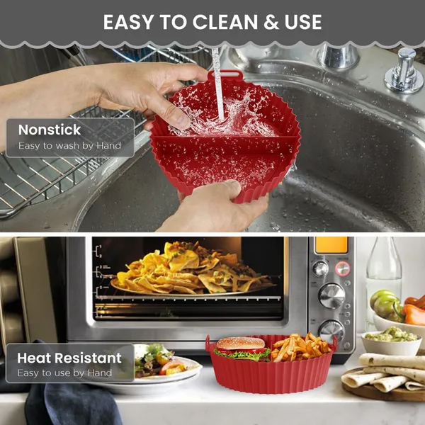 PACK_OF_3_-_Red_Round_Silicone_Basket_Baking_Tray_I_Pot_With_Ear_Handles_I_Nonstick_Reusable_Heat_Resistant_I_Cooking_Oven_Insert_Accessories