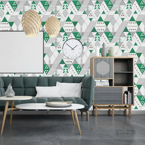 Multicoloured_Green_and_White_Triangles_Geometric_Line,_Dotes,_Tree_Designer_Waterproof,_Scratch_Resistant,_Laminated_Wallpaper_for_Kitchen_and_Furniture_(Green_Triangle_Q1_(60_*_200_cm))