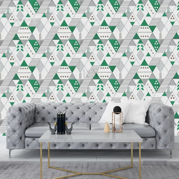 Multicoloured_Green_and_White_Triangles_Geometric_Line,_Dotes,_Tree_Designer_Waterproof,_Scratch_Resistant,_Laminated_Wallpaper_for_Kitchen_and_Furniture_(Green_Triangle_Q1_(60_*_200_cm))