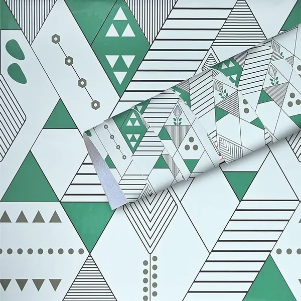 Multicoloured_Green_and_White_Triangles_Geometric_Line,_Dotes,_Tree_Designer_Waterproof,_Scratch_Resistant,_Laminated_Wallpaper_for_Kitchen_and_Furniture_(Green_Triangle_Q1_(60_*_200_cm))